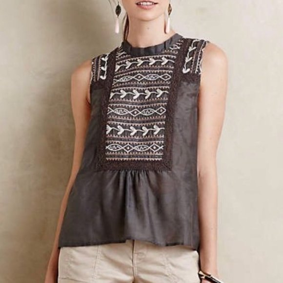 TINY Tops - Anthropologie Embroidered Peasant Tank